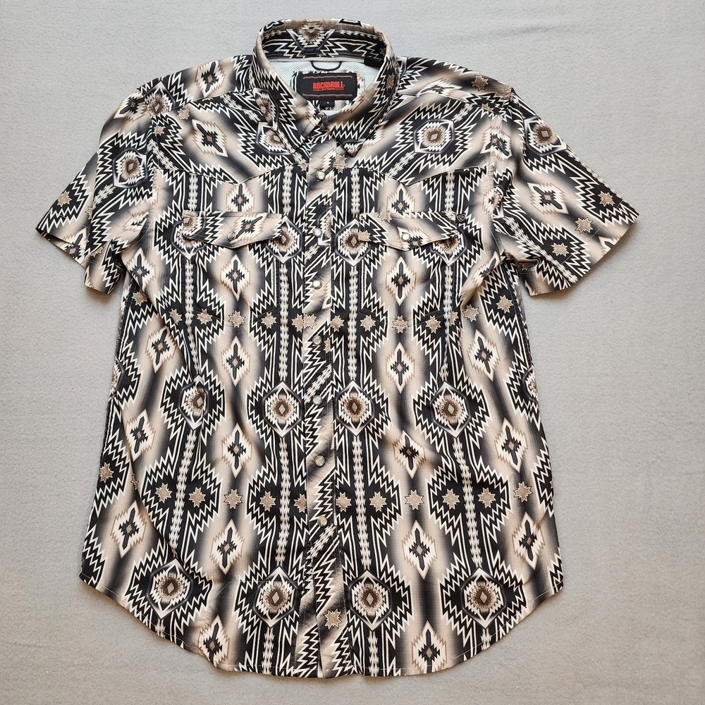 Rock & Roll Denim Mens S Western Pearl Snap Shirt Aztec Southwestern Short...